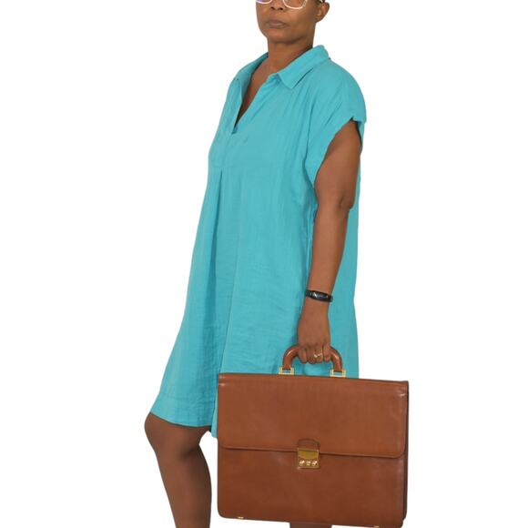 Vintage Leather Business Bag Briefcase Brown Attache Case Document Folder File - Picture 15 of 16